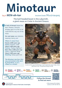 Minotaur classroom poster, Greek mythology, ages 7-14+