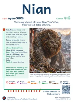 Nian classroom poster, Chinese mythology, ages 7-14+